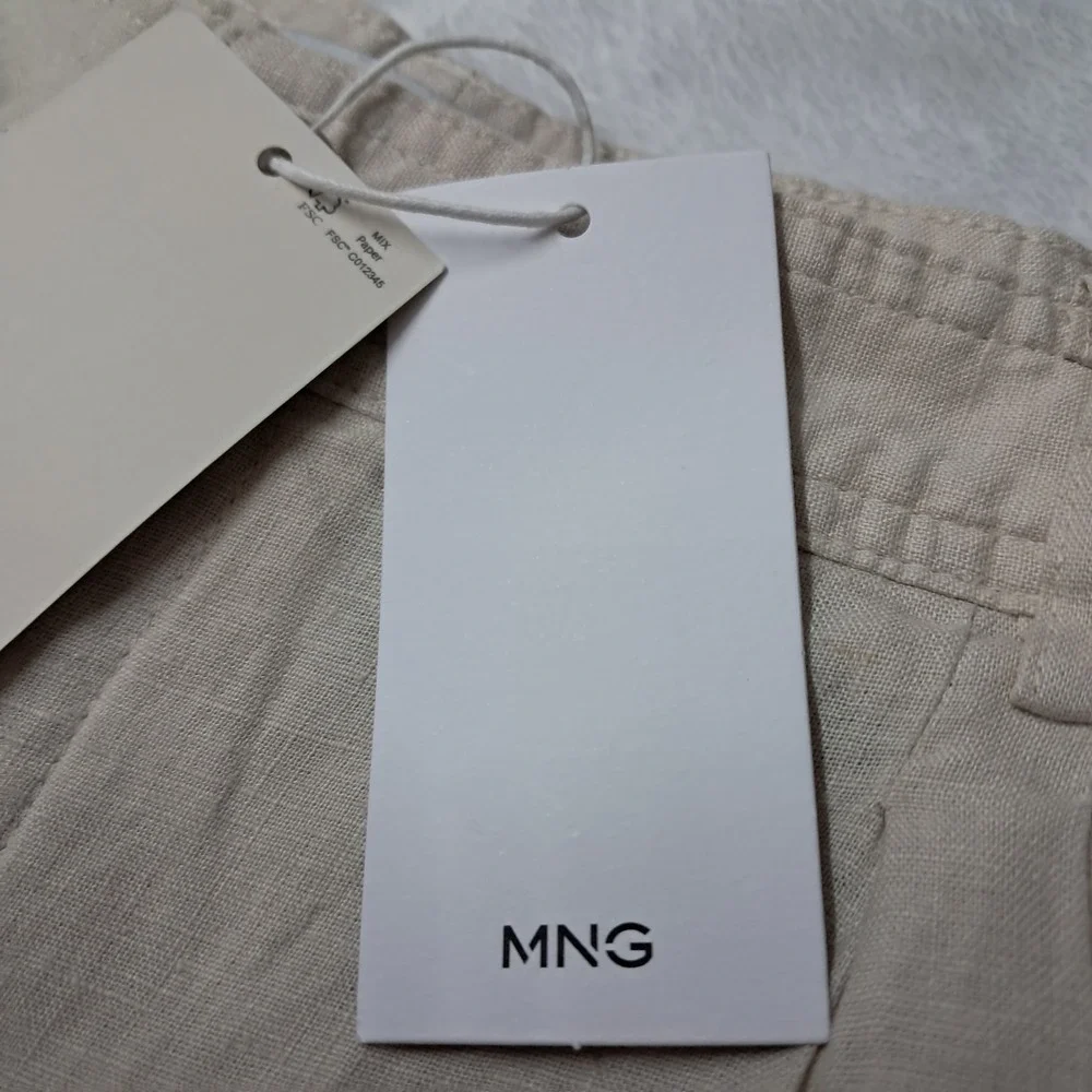 NWT Mango MNG Pants Womens 12 Beige Maneli Wide‎ Leg Linen Blend Work Minimalist